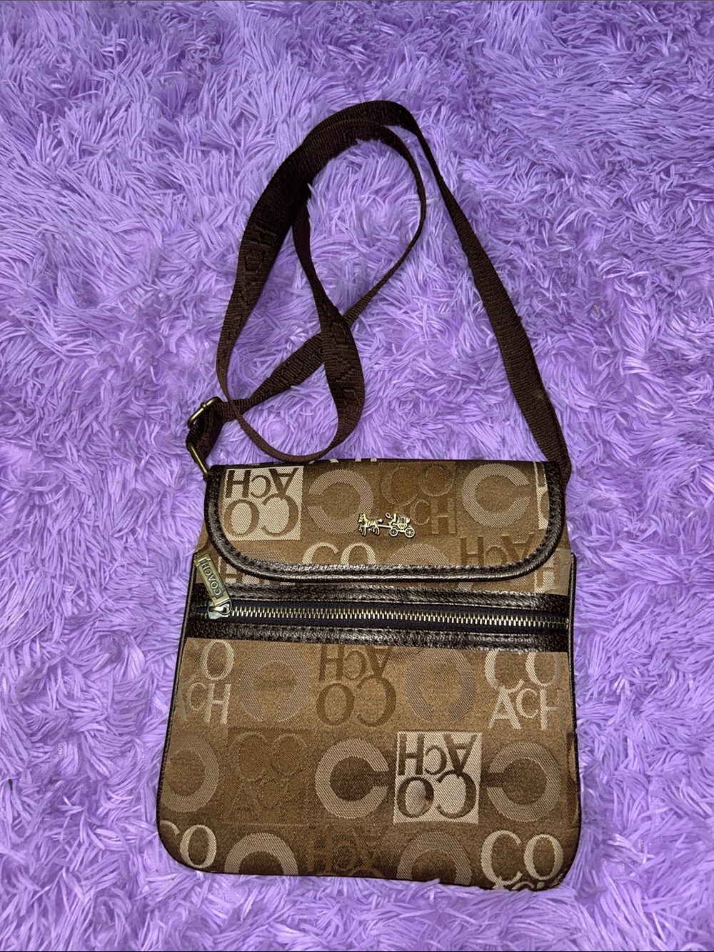 Vintage Coach Brown Signature Small Crossbody with Bronze Hardware